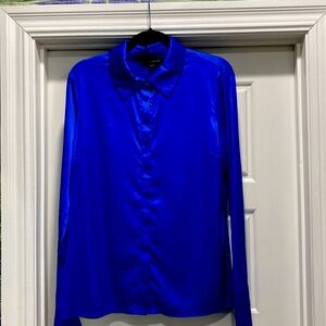 Cobalt blue blouse with cuffed sleeves